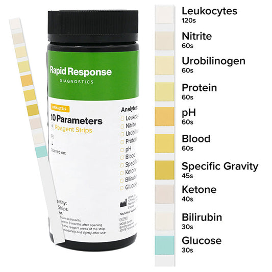10 SG Urine Reagent Test Strips 10 Parameters, 100 Per Bottle