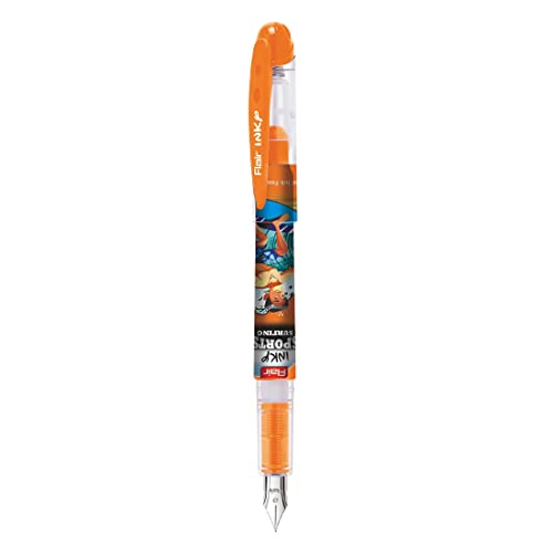 FLAIR Inky Series Sports Surfing Liquid Ink Fountain Pen Blister Pack | Free 2 Pieces X-Large Jumbo Cartridges | Cute & Stylish Pen For Kids Girls Students Teens Gifts | Blue Ink, Pack of 6