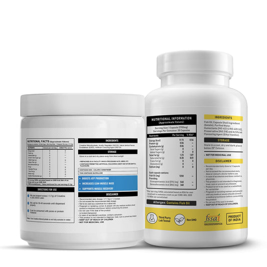 Wellcore Creatine Monohydrate (Fruit Fusion, 33 Servings) + YouWeFit Omega-3 Triple Strength Fish Oil (1250mg, 30 Capsules)