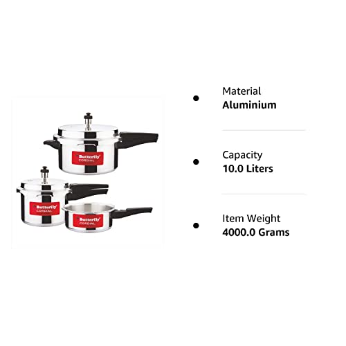 Butterfly Cordial 2 L, 3 L & 5 L Non Induction Bottom Outer Lid Pressure Cooker (Aluminium, Silver), Small (Indian Plug)