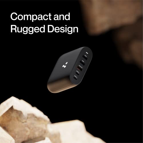 Ambrane 75W Charger Adapter with 5 Ports - Type C & USB Ports, iPhone, Android, MacBook & Type C Laptop Charging, Fast Charger with PD Technology & GaN Technology for All Devices (RAAP HUB 75, Black)