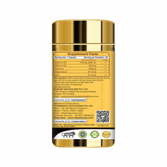 Vitaminnica Vitamin D3+K2 - Improves Dental, Bone Health & Immunity