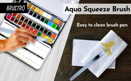 Brustro 3 Flat and Round Aqua Squeeze Leak Proof Watercolour Brush Pen with 9 Sheets Paper Cotton CP 300 GSM, 5x7-inch (Assorted) - Set of 6