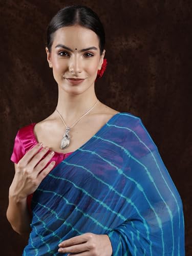 Exotic India Leharia Tie-Dye Sari from Jodhpur, Crystal Teal, Free Size