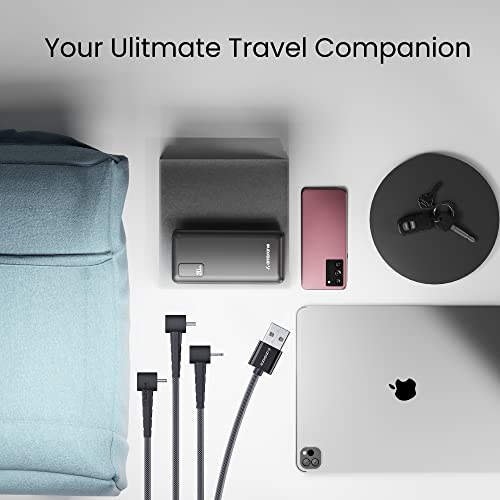 Ambrane 3 in 1 Type C, Lightning and Micro USB Standing Cable Makes Binge-Watching Easy, Compatible with iPhone, Micro USB, Type C Devices, PD Technology, 3A Fast Charging (Trio-S10, Black, 1m)