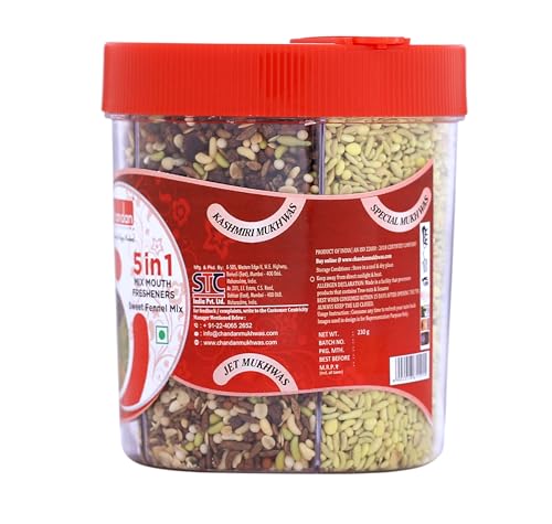 Chandan Mouth Freshener 5 in 1 Mix Mouth Fresheners Sweet Fennel Mix | Kashmiri, Special, Jet, Poona & Gulab Mukhwas, 8.82 oz / 250 g