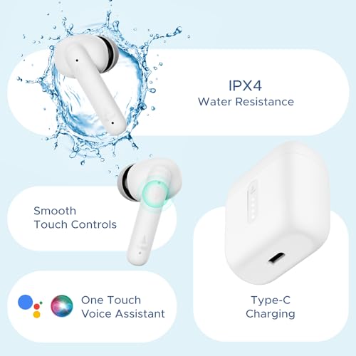 boAt Airdopes 141 Bluetooth TWS Earbuds with 42H Playtime,Low Latency Mode for Gaming, ENx Tech, IWP, IPX4 Water Resistance, Smooth Touch Controls(Pure White)
