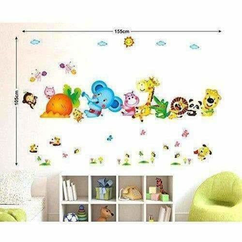 Happy Cute Elephant Monkey Cartoon Animals Wall Sticker