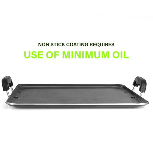 Blueberry's Nonstick Tawa, Dosa Roti Chapati Pathiri Tawa, Large Rectangular Aluminium Body, 38cm x 33cm with 4mm Thickness -Black (Pathiri Tawa)