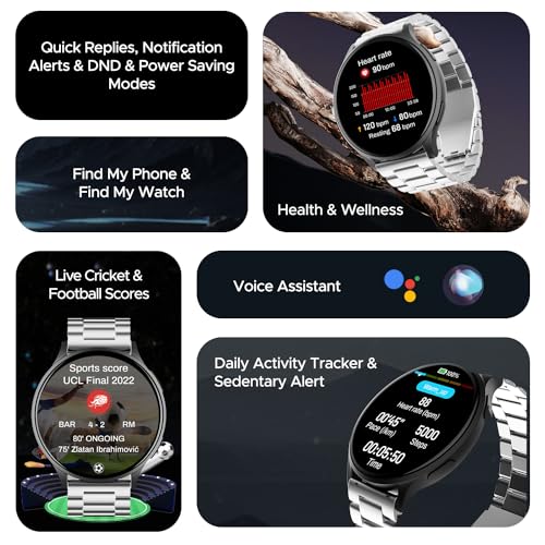 boAt Lunar Orb Smart Watch with 1.45" AMOLED Display, BT Calling, DIY Watch Face Studio, Coins, Crest App Health Ecosystem, Live Cricket&Football Scores, IP67(Steel Silver)