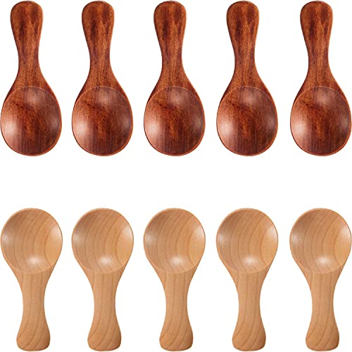 Craftland Wooden Spice/Masal Small Spoon for Tea Coffee Sugar Condimants & Small Containers/Jar (Set of 6 (Brown)),7.7 centimeter
