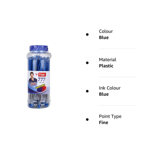 Flair 777 0.7 to 1mm Ball Pen Jar Set - Blue Ink