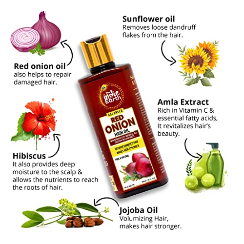 4x The Indie Earth Advanced Red Onion Shampoo 300ml/10 Fl.Oz with 15+ natural ingredients including Red Onion, Curry Leaf & Indian Alkanet Root - Pack of 4