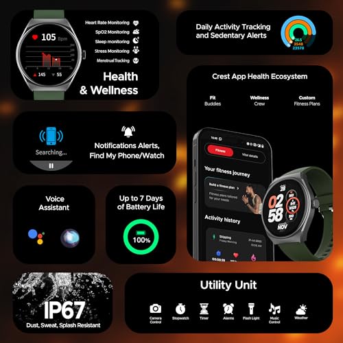 boAt Lunar Comet Smart Watch with 1.39" HD Display, Advanced Bluetooth Calling, Functional Crown, Multiple Sports Mode,100 Watch Faces, Heart Rate & SPO2 Monitoring,IP67(Olive Green)