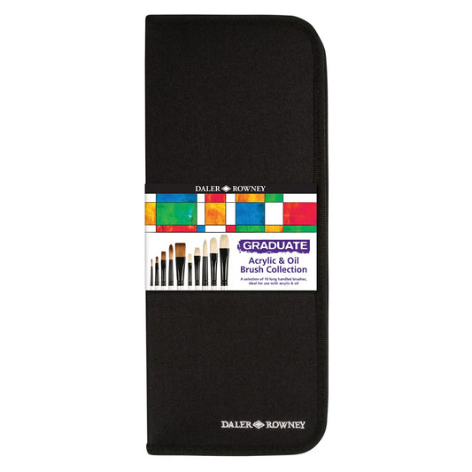 Daler-Rowney Graduate Long Handle Acrylic & Oil Zip Case Brush Set (10x Brushes)