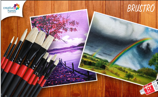 BRUSTRO Artists White Bristle Set of 10 Brushes for Oil and Acrylic