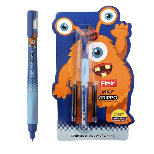 FLAIR Inky Series Grippo Liquid Ink Fountain Pen Blister Pack , Blue Ink