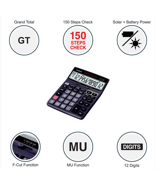 Casio DJ-120D 150 Steps Check and Correct Desktop Calculator with Bigger Screen/Keys (12 Digit), Black