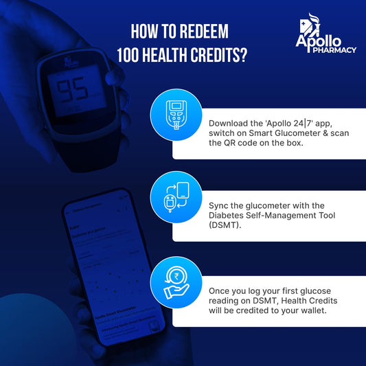 (New Launch) Apollo Smart Glucometer With Complimentary 25 Strips + App, Bluetooth Enabled, Access to Diabetes Self Management Tool with Doctor Chat Assist Plan, Complimentary Apollo Circle membership, Complimentary 100 Health Credits, Lifetime Warranty,