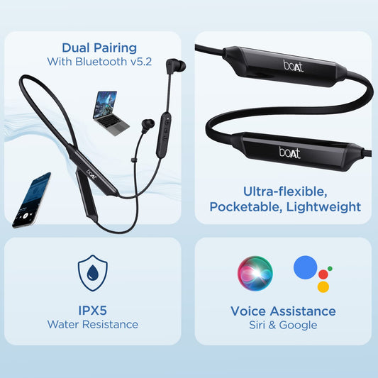 boAt Rockerz Trinity in Ear Earphones with 150H Playtime, Crystal Bionic Sound Powered by HiFi, Signature Sound, Beast™ Mode, ENx™ Tech, ASAP™ Charge,IPX5,Dual Pairing(Cosmic Black)