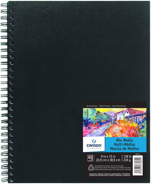 Canson Mix-Media 224 GSM Fine Grain 22.9 x 30.5 cm Drawing Paper Spiral Bound Book (White, 40 Sheets)