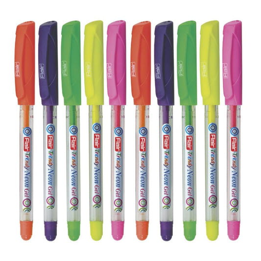 Flair Trendy Neon Gel Pen 10 Pcs Blister Pack Set Assorted
