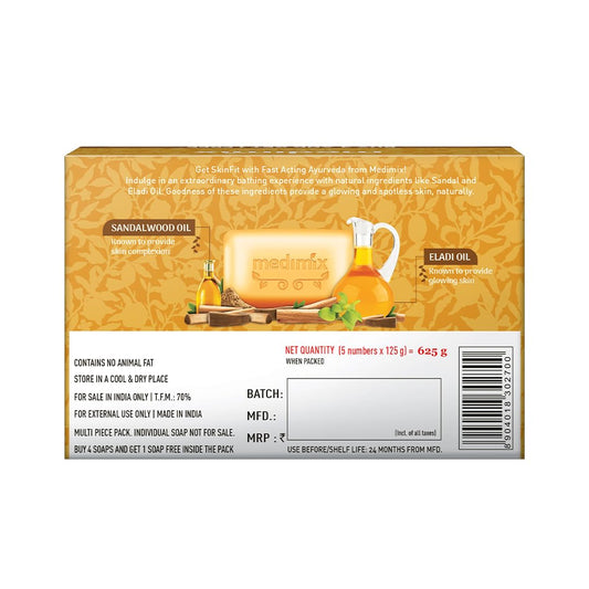 5x Medimix Ayurvedic Sandal Bathing Soap Bar With Eladi Oil 125G each - Pack of 5