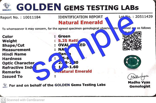 Akshita gems Natural Emerald Stone with Lab Certified Card/Zambian Quality 10.25 Carat / 9.52 Ratti Unheated Untreated Green Original Emerald/Panna Loose Precious