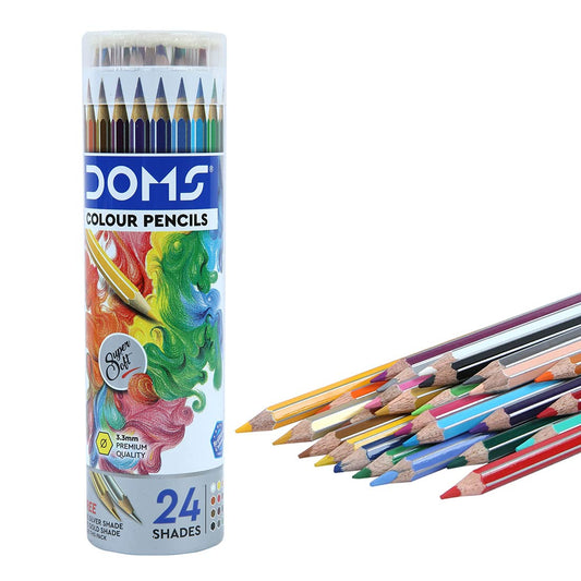 Doms Non-Toxic Colour Pencil Set In Round Tin Box - 24 Assorted Shades