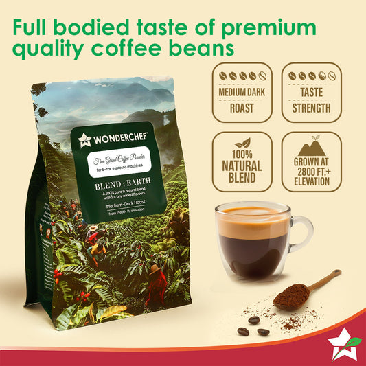 Coffee Powder for 5-Bar Espresso Coffee Machine | 250 gm | Fresh Medium-Fine Grind | Medium-Dark Roast | Premium Quality Arabica | 100% Pure Coffee | Blend Earth