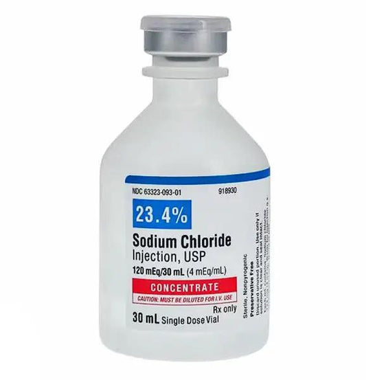 Sodium Chloride 23.4% for Injection 120 mEq/30 mL (4 mEq/mL) Concertrate 300 Single-Dose Vials 25/Box (RX)