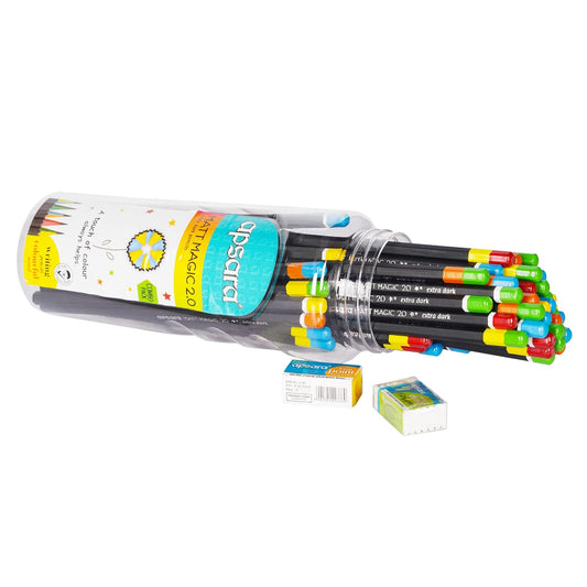 Apsara Matt Magic 2.0-50 pc jar pack - Free Sharpener & Eraser - Pack of 50 pencils