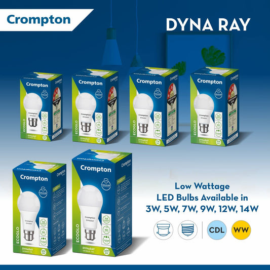 Crompton Dyna Ray 9W Round B22 LED Cool Day Light Pack of 2