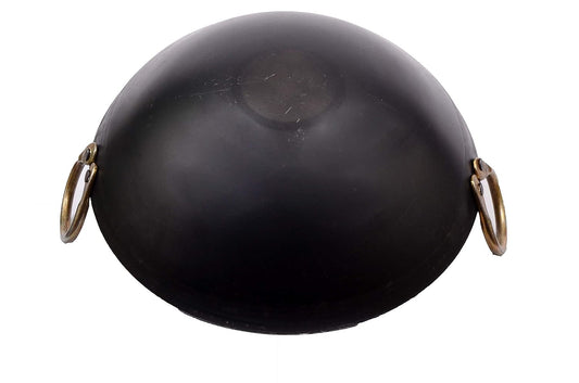 Craftenka Traditional Iron Kadhai Deep Bottom Kadai/Fry Pan/Frying Kadai Handmade Loha Lokhand with Golden Handle 11 INCH / 28 cm