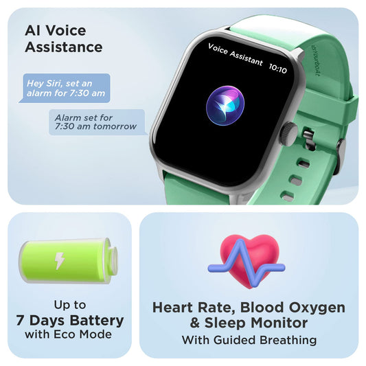 boAt Wave Edge Smart Watch with 1.85" HD Display, Advanced Bluetooth Calling Chip, Functional Crown, 100+ Sports Modes,Widget Control,AI Voice Assistance,Inbuilt Games, IP68(Sage Green)