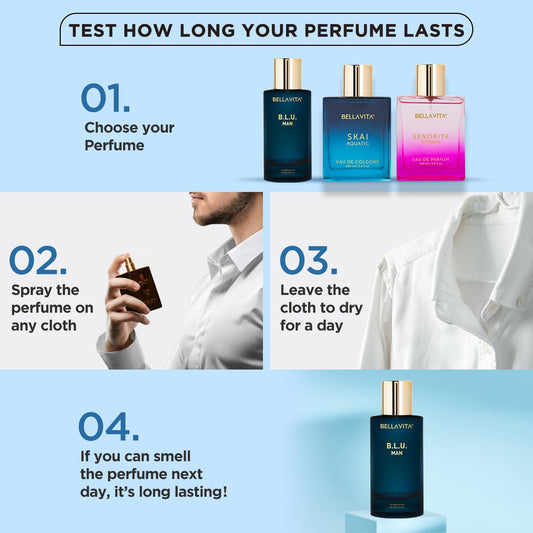 Bella Vita Luxury B.L.U Man Eau De Parfum Perfume with Lemon, Black Pepper, Orris, Musk|Premium, Long Lasting Fresh Aromatic Fragrance for Men, 100 ML