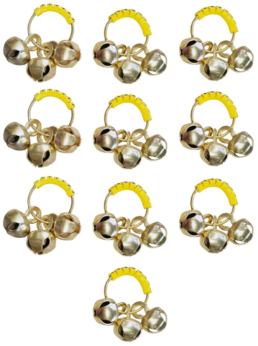 (Big Size, High Sound) Classy Looks Ghungroo Bells Finger Clapping Ring Yellow Kadi (Non Brass) Home Temple Pooja Aarti Bhajan Ganapati Ganesh Navratri Festivals Musical Gifting Goddess Chiming (10)