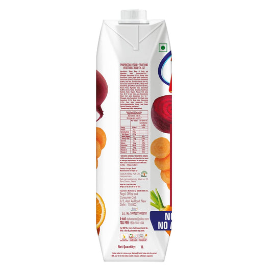 DABUR Real Activ Beetroot Carrot Fruit Juice - 1L | No Added Sugars, No Added Preservatives | For Gut Health | Mix Fruit & Vegetable Juice With Added Fiber | Tasty, Healthy & Refreshing Fruit Drink