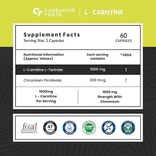 CF Carbamide Forte L Carnitine Supplement 1000mg Capsules for Men & Women | Pre Workout Supplement -Veg Capsules 60 Count