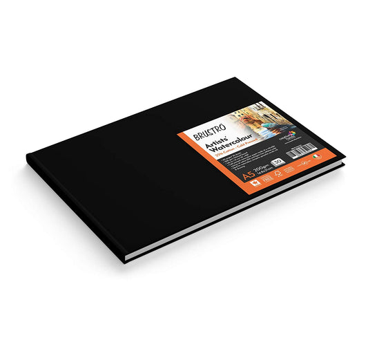 BRUSTRO Artists Natural Hair MOP Brush Set of 4 (0, 2, 4, 8) with A5 Stitched Bound 200GSM Watercolour Journal