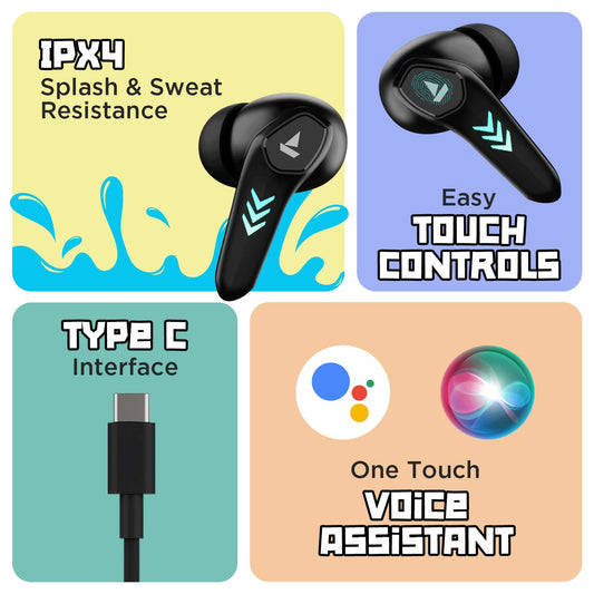 boAt Airdopes 190 TWS Earbuds with Beast™ Mode(50ms) for Gaming, 40H Playtime, Breathing LEDs, Quad Mics ENx™ Tech, ASAP™ Charge & BTv5.3(Black Sabre)