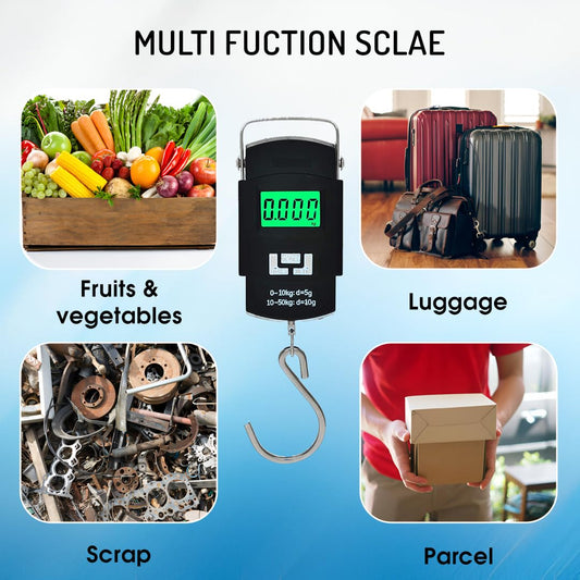 Aliston Electronic Portable Fishing Hook Type Digital LED Screen Luggage Weighing Scale, 50 kg/110 Lb (Black)