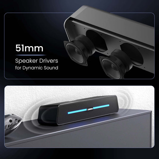 Ambrane 10W Wireless Bluetooth Soundbar with 8Hrs Playtime, BoostedBass, Immersive Sound, 51mm Driver, RGB Glow Lights, Portable Design, Integrated Music & Call Control (Evoke Beam, Black)