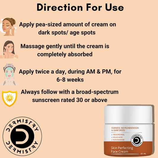 Dermistry Anti Pigmentation Tan Removal Skin Perfecting Fairness Face Wash for Dark Spots Uneven Tone Correction + Face Cream for Melasma Blemishes Kojic Acid Niacinamide - All Skin Type Women Men