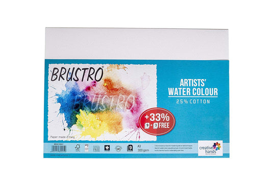 BRUSTRO Artists Watercolour Paper | 300 GSM, A3, 25% Cotton, Cold Pressed | Pack of 12 Sheets | Ideal for Artist, Professional Drawing, Painting Dry & Wet, Fine Art, School, Students, Watercolor
