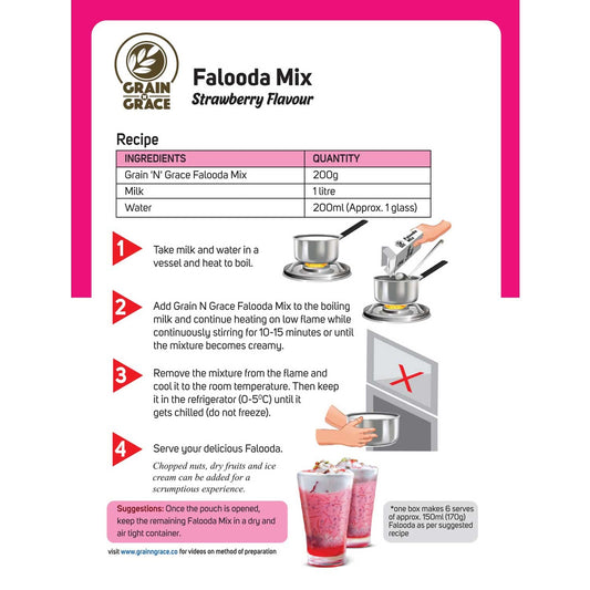 Grain n Grace Falooda Mix - Strawberry Flavour (200g)