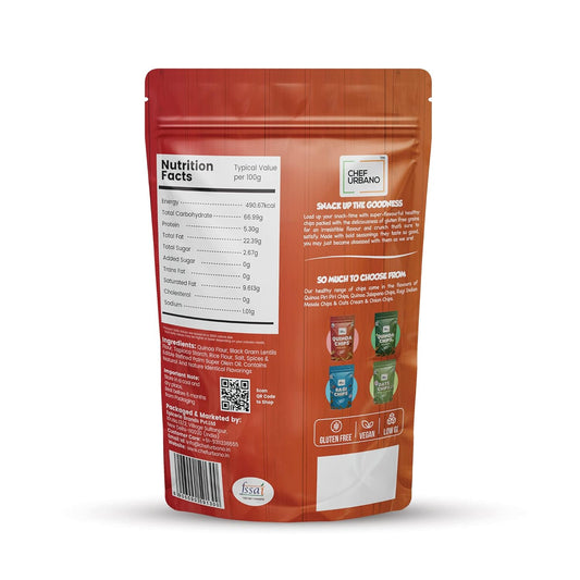 Chef Urbano Quinoa Chips Piri Piri 85g | Gluten Free | Vegan | Low GI| Crunchy Healthy Snacks | High Protein and Fiber Rich Good for Diet | Good for Kids