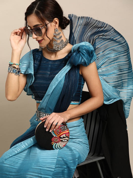 Calm Blue and Silver Sleek Saree