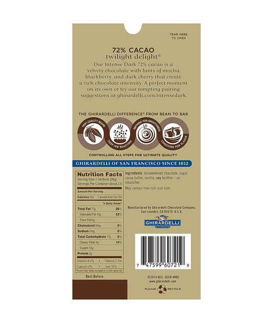 Ghirardelli Intense Dark 72% Cacao Twilight Delight Chocolate Bar, 100g