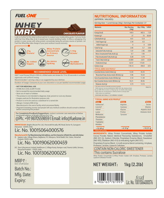FUELONE Whey Max - Chocolate and Creatine Monohydrate Combo